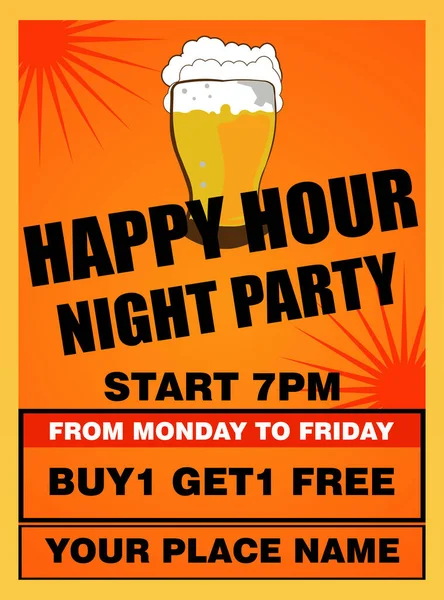 Happy Hour Night Party Αφίσα Φυλλάδιο Κοινωνική Media Post Design — Διανυσματικό Αρχείο