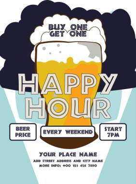 Mutlu saatler bira partisi poster ilanı sosyal medya post tasarımı