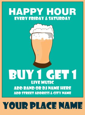 Mutlu saat bira partisi poster ilanı sosyal medya şablon tasarımı