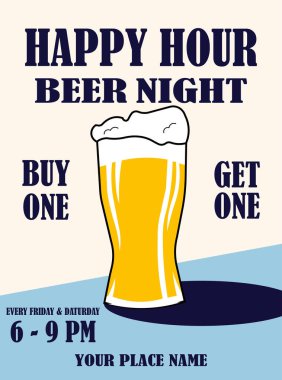 Happy hour beer night flyer poster or social media  post design