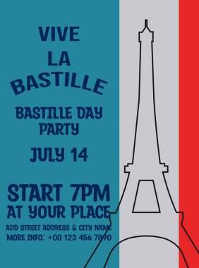 Bastille Günü parti afişi veya sosyal medya postası tasarımı