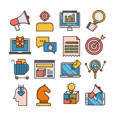 Pazarlama vektör simgeleri ayarlandı