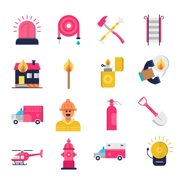Firefighter Fire Department Flat Icons — Stock Vector