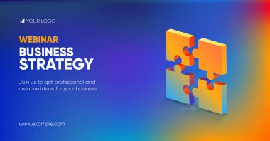 Sosyal medya ya da broşür için ticari Webinar afişi. Sosyal medya afiş postası tasarımı için vektör içinde arka plan ve iş stratejisi kavramı 3d illüstrasyon. 
