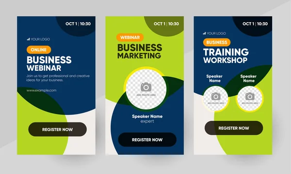İş pazarlama eğitimi webinar sosyal medya hikaye şablonu. Sosyal medya afiş tasarımı için arka plan ve illüstrasyon vektör içinde bir resim için bir yer. 