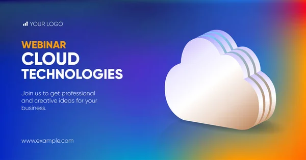 Sosyal medya ya da broşür için ticari Webinar afişi. Arkaplan ve bulut teknolojileri konsepti sosyal medya afiş postası tasarımı için vektör içinde 3d illüstrasyon. 
