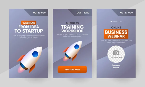 İş dünyası sosyal medya hikaye şablonu. Sosyal medya afiş postası tasarımı için vektör içinde arkaplan ve iş başlangıcı 3d illüstrasyon. Resim için bir yeri olan düzenlenebilir düzen.