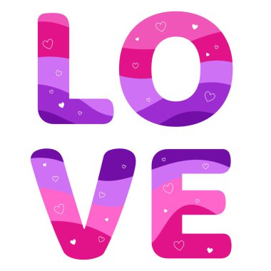 İçinde renkli kıvrımlar olan aşk metni. Kart ya da poster için mektup. Vektör illüstrasyonu.