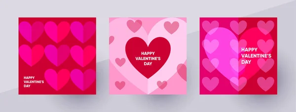 Sevgililer Günü 'nüz kutlu olsun. Sosyal medya için şablonlar. Kalp sembollü renkli canlı vektör çizimi.