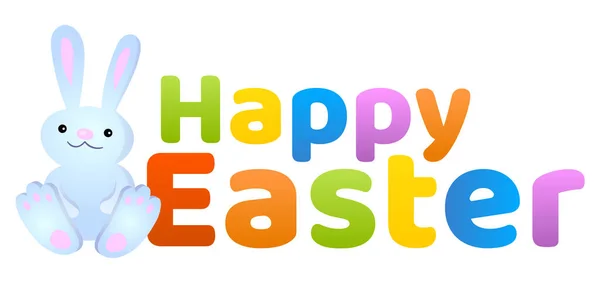 Happy Easter Greetings Text Cute Cartoon Bunny Colorful Festive Graphic Ilustração De Stock