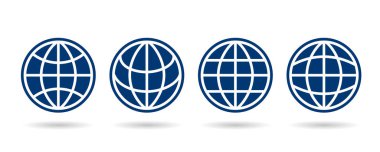Dünya simgesi seti. Web sembolü simgesine git. www sembolü, web simgesi, web sitesi, ana sayfa simgesi seti, toprak klipsi sanatı, dünya sembolleri. Vektör illüstrasyonu