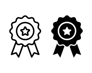 Onay simgesi. Yıldız madalyası sembolü vektörü. Beyaz arkaplanda ödül simgesi vektörü.