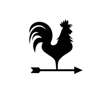 Ok ikon vektörlü horoz. Horoz rüzgar gülü işareti. Windvane horoz vektör işareti.