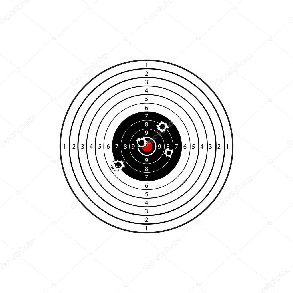 Target Shooting with bullet hole, vector illustration. Gun or pistol targets icon