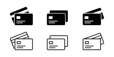 Kredi kartı simgesi seti. Temassız banka kartı çizimi. Kredi kartı ödeme ikonu vektörü. ATM kart vektör tasarımı