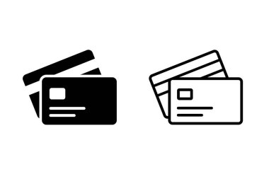 Kredi kartı ikonu. Dijital bankacılık ikonu. Öne ve arkaya kredi kartı vektörü. Banka kartı simgesi vektörü