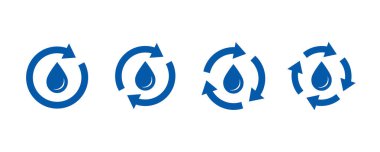 Su ikonu setini geri dönüştür. Yuvarlak oklarla su damlası. Sıvının yenilenmesi.