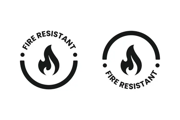 Ateşe dayanıklı ikon ayarlandı. Ateşe dayanıklı simge işareti. Alev koruması. Ateşe Dayanıklı etiket vektör çizimi.