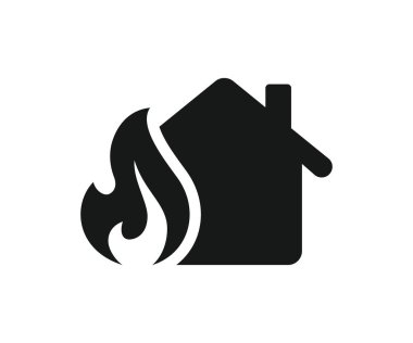 House on Fire ikonu. Sigorta şirketi ikonu. Alevler içinde bir ev illüstrasyon işareti. Sigorta sembolü, Vektör illüstratörü