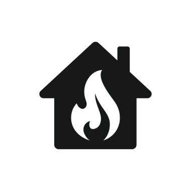 Yangın Evi. Alevler içinde bir ev illüstrasyon işareti. Sigorta sembolü.