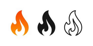 Alev ikonu hazır. Alevler düz ve çizgi şeklinde. Ateş işareti. Ateş Alevi Vektör İllüstrasyonu