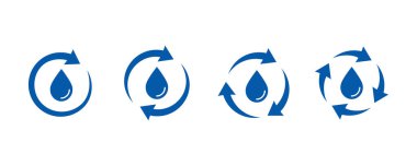 Su ikonunu geri dönüştür. Oklarla su damlası. Gezegen bio koruma çemberi düz tasarım