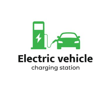 Elektrik yükleme istasyonu logosu tasarım şablonu. EV şarj istasyonu logosu. Elektrikli araç şarj istasyonu logosu