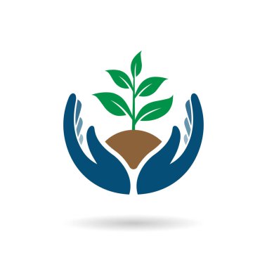 Hands holding soil with plant icon. Vector sign of environment protection, Ecology concept logo. Agriculture vector illustration. clipart