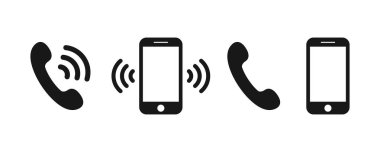 Telefon simgesi ayarlanıyor. Akıllı telefon çalan ikon. Telefon işareti. Vektör illüstrasyonu