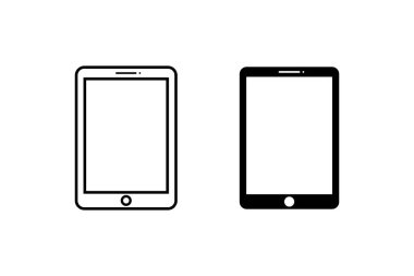Tablet vektör simgesi ayarlandı. Katı ve çizgi simgelerinde tablet