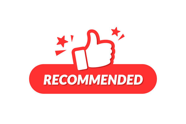 Recommended banner with thumb up sign. Best price banner design vector illustration. Recommended icon