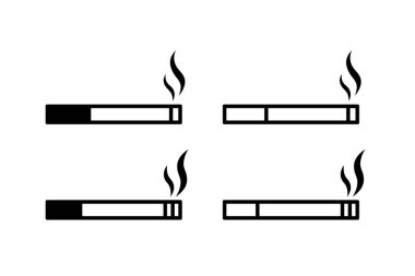 Sigara ikonu seti. Sigara logosu çizimi. Beyaz arkaplanda sigara sembolü vektörü