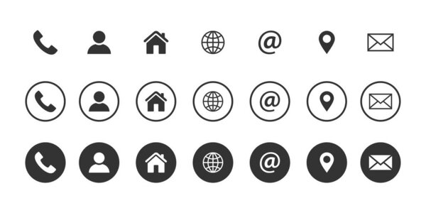 Свяжитесь с нами. Набор иконок. Контактные данные иконки для визиток