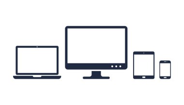 Akıllı telefon, tablet, laptop ve masaüstü bilgisayar simgesi.