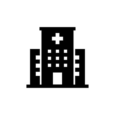Hastane yapısı ikonu. Hastane ikon tasarım vektör şablonu. Tıbbi sembol.