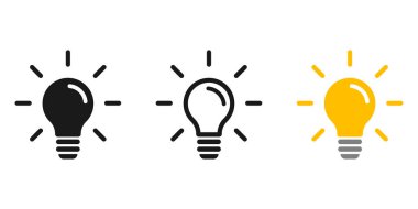 Ampul simgesi vektörü. Fikir sembolü. Elektrik lambası, ışık, yenilik, çözüm, yaratıcı düşünce, elektrik.