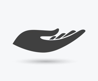 El düz ikon. El ikonu veriyorum. Kaplamalı el silueti simgesi.