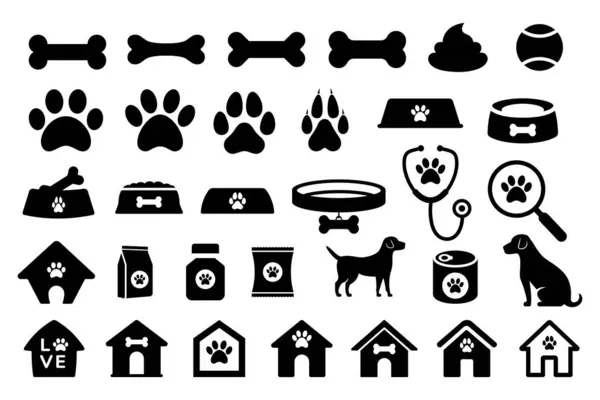 Hayvan Dükkanı ve veteriner vektör ikonları. Hayvan aksesuarı simgesi seti. Köpek ve evcil hayvan simgeleri