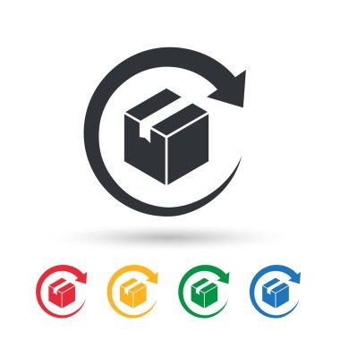 Paket vektör simgesini geri ver. Teslimat tabelası. Paketi geri gönder işareti.