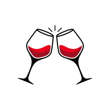 İki kadeh şarap ikonu. Beyaz arkaplanda izole edilmiş şarap kadehleri tost simgesi.