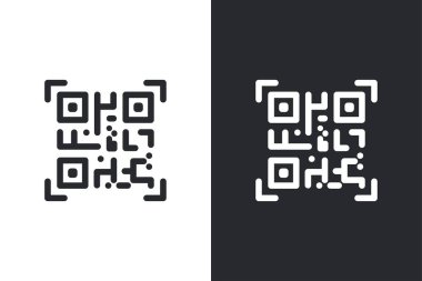 QR kod simgesi ayarlandı. Mobil uygulama, ödeme ve telefon için QR kod taraması. Vektör illüstrasyonu
