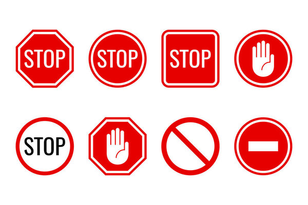 Остановите символы. Вектор знака красной остановки.