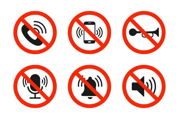 Yasak simgeler ayarlandı. Sessiz mod simgeleri. İçki yasağı tabelası koleksiyonu. Ses simgesi yok.