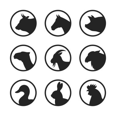 Farm animals and birds icon set vector illustration clipart