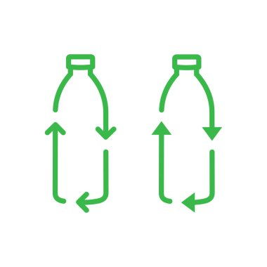 Plastik şişe simgesini geri dönüştür. Oklar evcil hayvan şişesi geri dönüşüm işareti. Yeniden kullanılabilir ekolojik koruma kavramı, Vektör illüstrasyonu