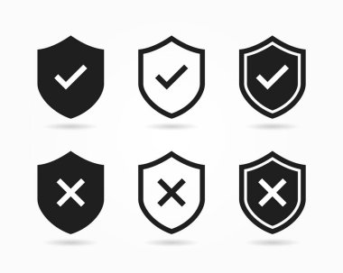 İşaretli kalkan ve çapraz işaret simgeleriyle kalkan. Tik ve çapraz simgeler