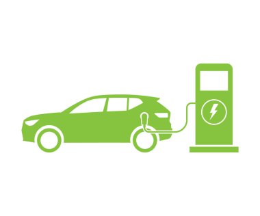 Elektrikli araba şarj noktası ikon vektörü. Elektrikli araç şarj noktası. EV yükleme istasyonu vektör simgesi
