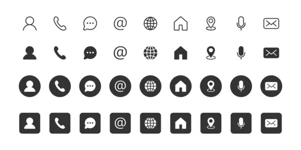 Bizimle kontak kurun. Web simgesi seti. Kartvizitler için iletişim bilgisi simgeleri. Web sitesi farklı simgeleri