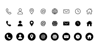 Set of contact us icons. Contact and communication icons. Contact information icons clipart