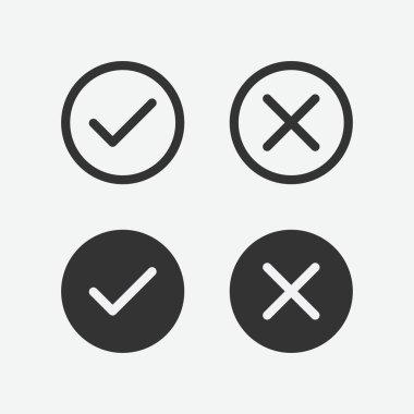 İşaretle ve çapraz simge vektörünü işaretle. Evet ya da Hayır Vektör İllüstrasyonu